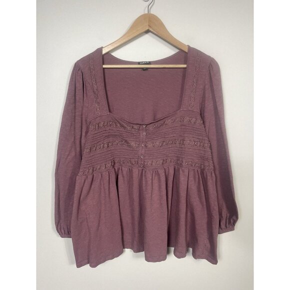 torrid Tops - Torrid Top Womens 4x Purple Mauve Babydoll Top Lace Long Sleeve Boho Whimsical